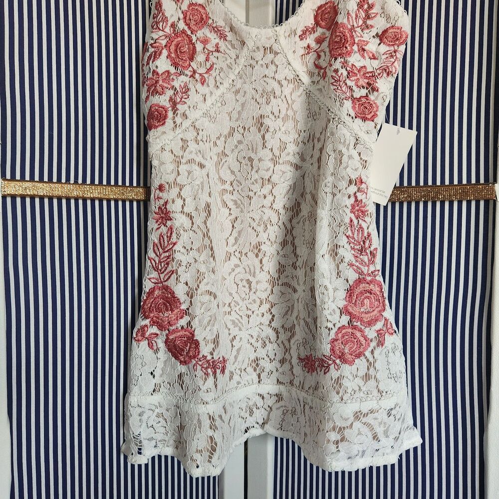 NWT Tobi Avery Embroidered Lace Cream Pink Ultra Mini Dress Size M